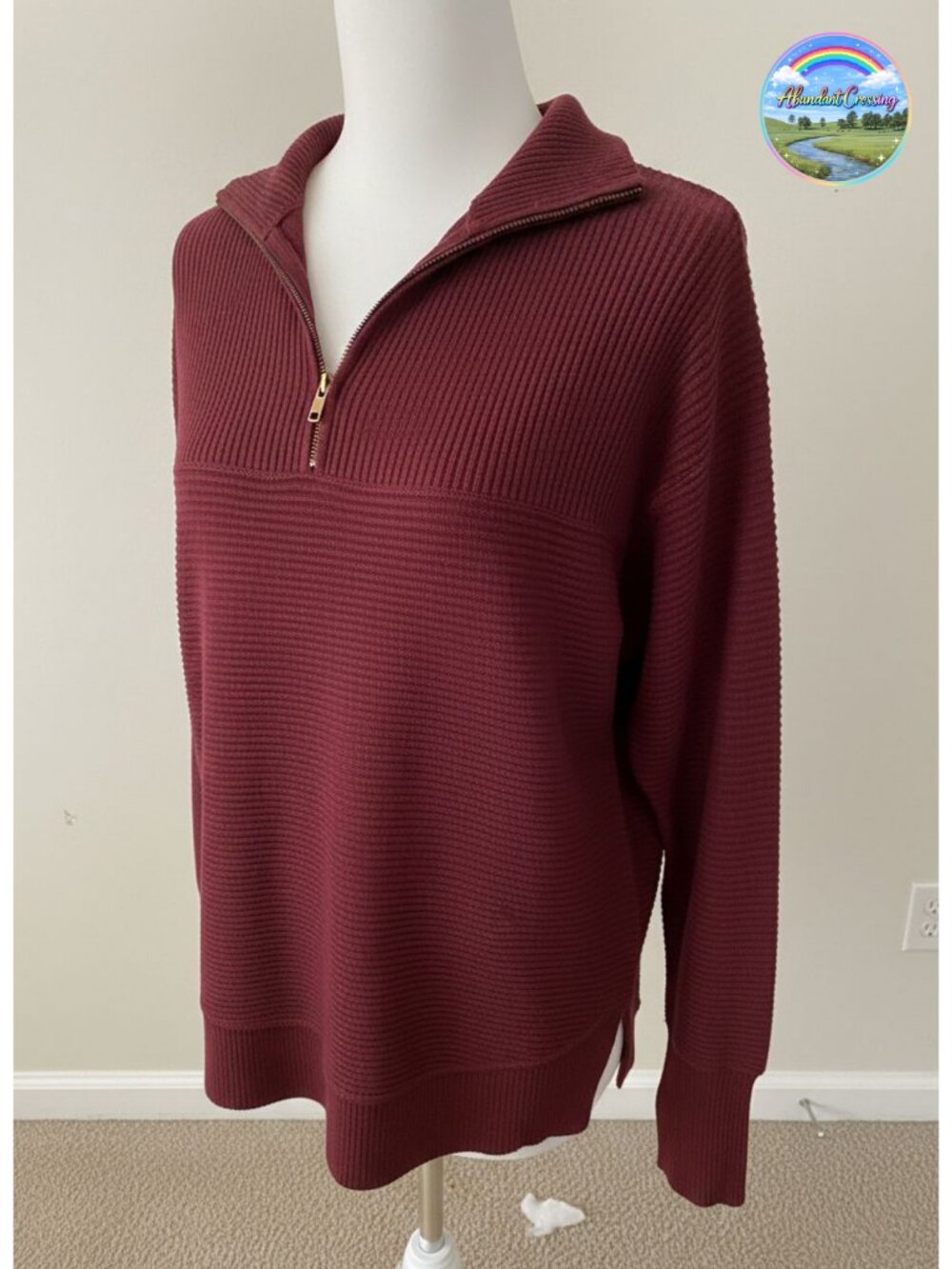 Long Sleeve Quarter Zip Pullover Sweater Ribbed Knit